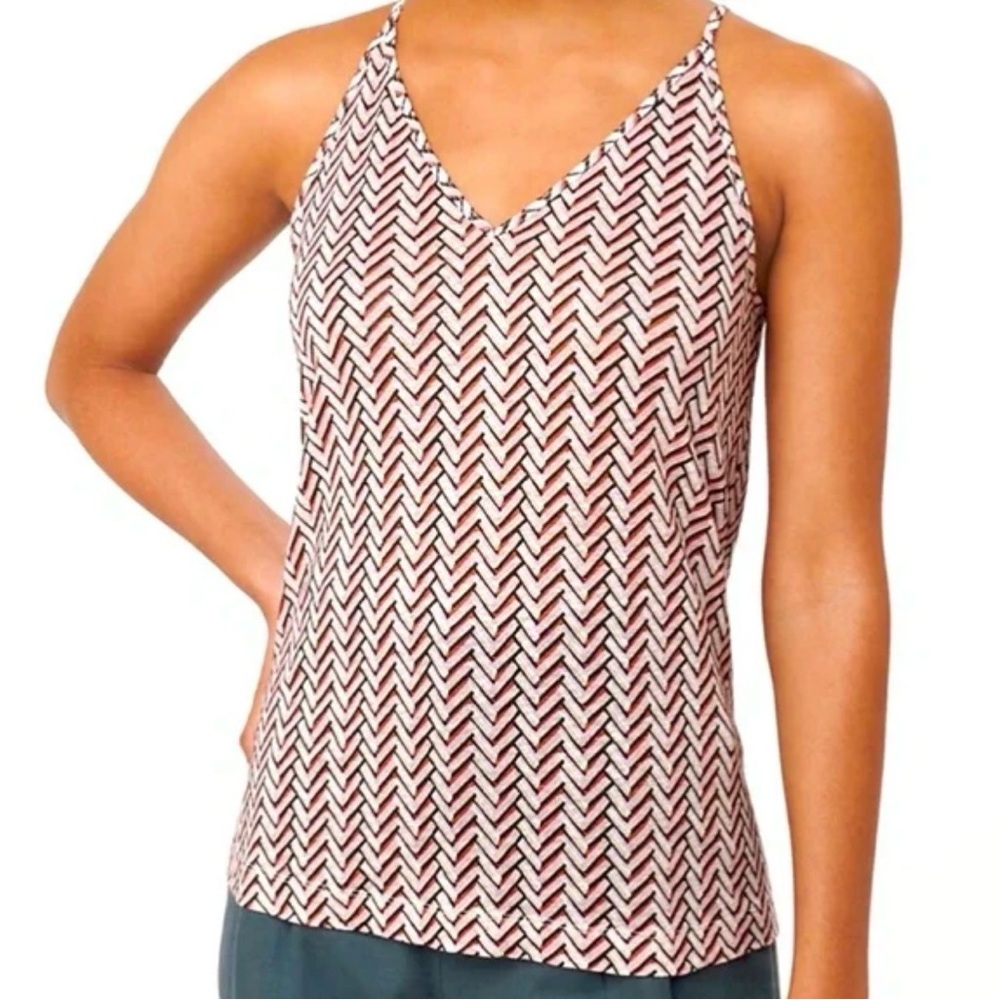 Loft Double V Linen Top | Size S | Chevron Red/Black Pattern
